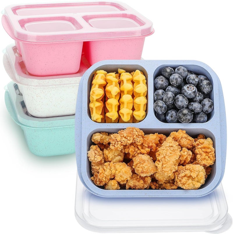 TOUWMX Bento Box For Kids, 4 Pack 3 Compartments Meal Prep Containers Reusable Lunch Containers, Food Storage Containers With Lids, Stackable Snack Boxes for School, Work, and Travel - Image 1